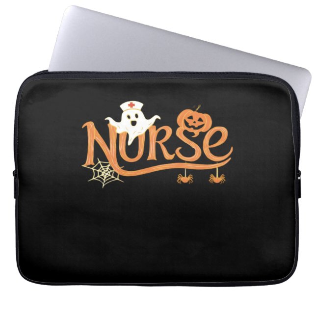 Funda Para Portátil Enfermera Halloween Fantasma y Calabaza Esencial T (Frente)