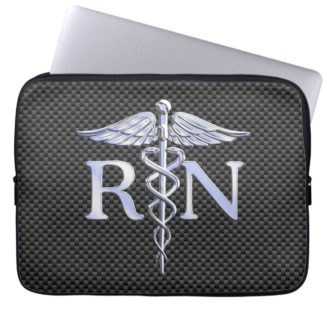 Funda Para Portátil Enfermera rada RN Silver Caduceus Snakes (Frente)