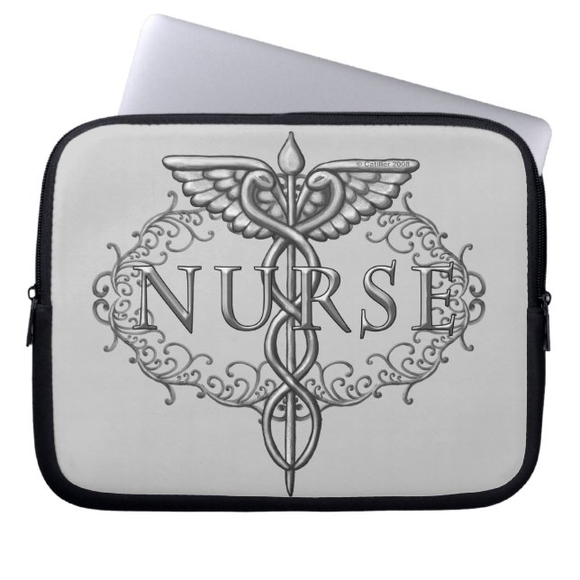 Funda Para Portátil Enfermero de Oval Silver caduceus (Frente)