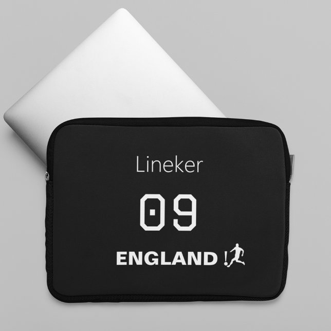 Funda Para Portátil England Soccer Black White Custom Name Number (Subido por el creador)