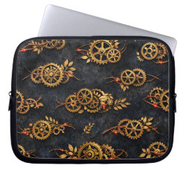 Funda Para Portátil Engranajes Dorados Vintage y Neon Rojo Cyberpunk M