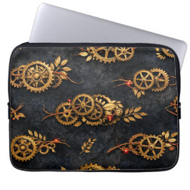 Funda Para Portátil Engranajes Dorados Vintage y Neon Rojo Cyberpunk M