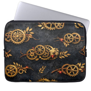 Funda Para Portátil Engranajes Dorados Vintage y Neon Rojo Cyberpunk M