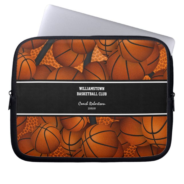 Funda Para Portátil entrenador de patrón de baloncesto regalo con nomb (Frente)