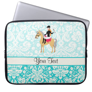 Funda Para Portátil Equestrian verde azulado del damasco