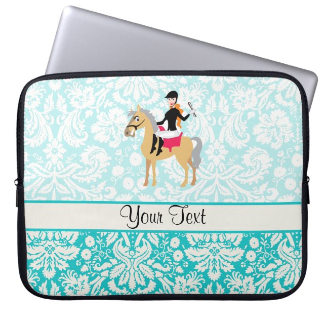 Funda Para Portátil Equestrian verde azulado del damasco (Frente)