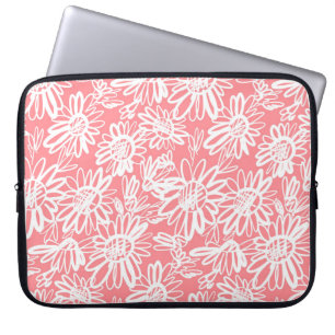 Funda Para Portátil Esbozo de margarita abstracto, patrón monocromo