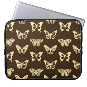 Funda Para Portátil Esbozo de mariposa, beige en marrón chocolate