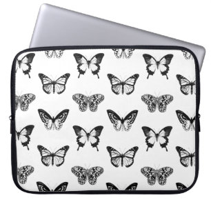 Funda Para Portátil Esbozo de mariposa, blanco y negro