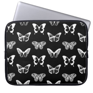 Funda Para Portátil Esbozo de mariposa, blanco y negro