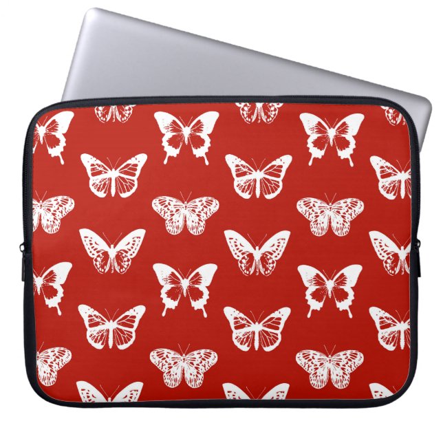 Funda Para Portátil Esbozo de mariposa, rojo profundo y blanco (Frente)