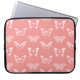 Funda Para Portátil Esbozo de mariposa, rosa de coral