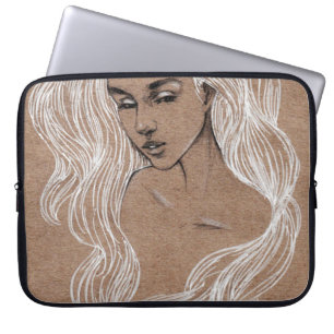 Funda Para Portátil Esbozo de retrato: Ilustracion joven Chica