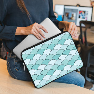 Funda Para Portátil Escalas de dragón, abanicos, olas, Seigaiha, Azul