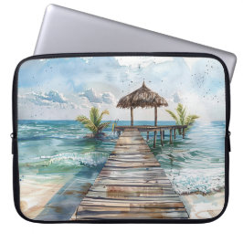 FUNDA PARA PORTÁTIL ESCENA COSTERA TROPICAL AL ACUARELA