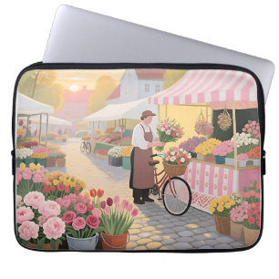 Funda Para Portátil Escena de calle de flores soleadas