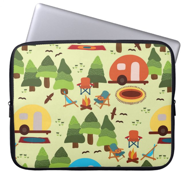 Funda Para Portátil Escena de camping - caravana, sillas de camping, c (Frente)