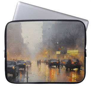 Funda Para Portátil Escena de lluvia nocturna urbana