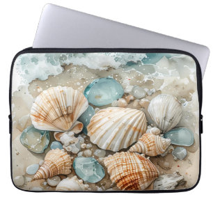 Funda Para Portátil Escena de madera flotante en acuarela de conchas m