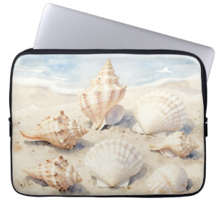 Funda Para Portátil Escena de playa con conchas al aguarela