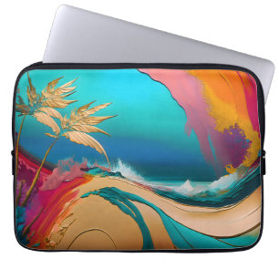 Funda Para Portátil Escena de playa tropical abstracta vibrante