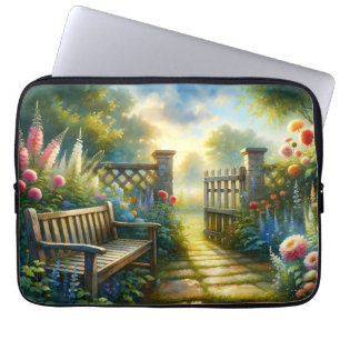 Funda Para Portátil Escena de puerta de camino de jardín iluminado por