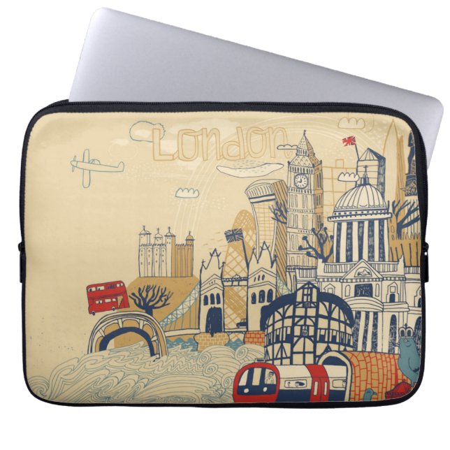 Funda Para Portátil Escena del Doodle de Londres (Frente)