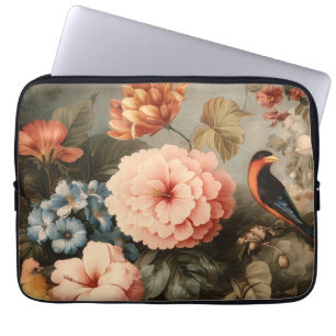 Funda Para Portátil Escena Floral y de Aves Vintage Vibrante