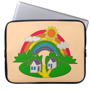 Funda Para Portátil Escena rural personalizado con arcoiris y casa de 