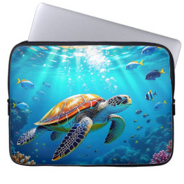 Funda Para Portátil Escena submarina colorida de tortuga marina