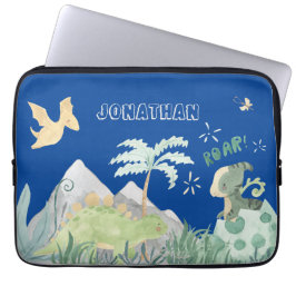 Funda Para Portátil Escuela Azul de Dinosaurio