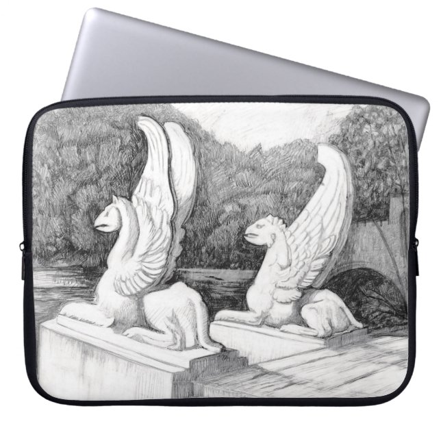 Funda Para Portátil Escultura de Griffins lápiz monocromo Art (Frente)