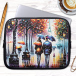 Funda Para Portátil Esmalte para portátiles en el Día de las Lluvias R<br><div class="desc">Manga portátil con un cuadro de París en un día lluvioso con una pareja caminando bajo un paraguas hacia la Torre Eiffel.</div>