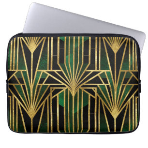 Funda Para Portátil Esmeralda Glamour Art Déco en Oro