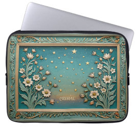 Funda Para Portátil Espectacular flor silvestre Art Nouveau Verde azul