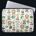 Funda Para Portátil Espectaculares animales salvajes Safari de la jung<br><div class="desc">Manga portátil con temática de la jungla adorable con animales de safari bonitos y hojas tropicales de color agua</div>