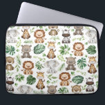 Funda Para Portátil Espectaculares animales salvajes Safari de la jung<br><div class="desc">Manga portátil con temática de la jungla adorable con animales de safari bonitos y hojas tropicales de color agua</div>