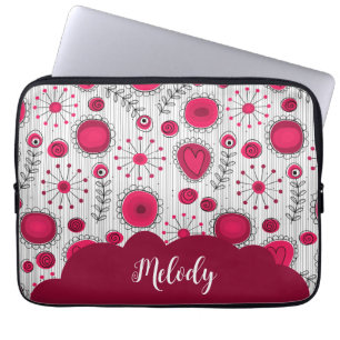 Funda Para Portátil Espectaculares corazones rojos blancos flores nomb