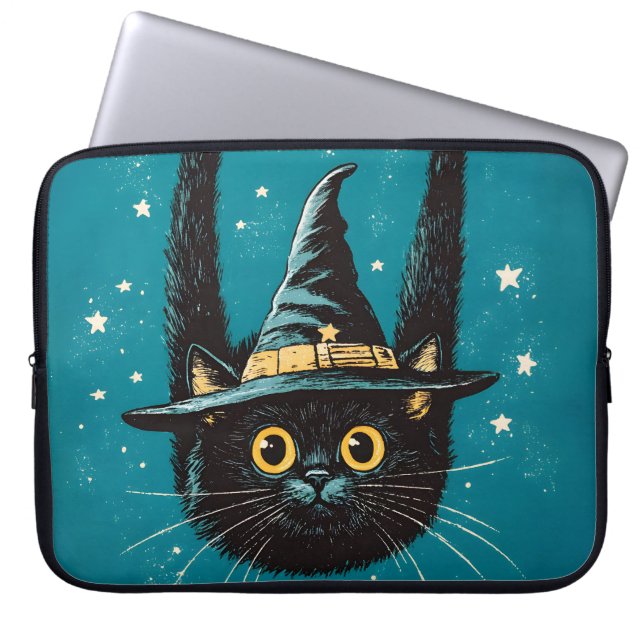 Funda Para Portátil Espeluznante Bruja de gato negro volador (Frente)