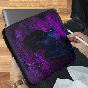 Funda Para Portátil Espeluznante Rosa de material negro, arañas negras