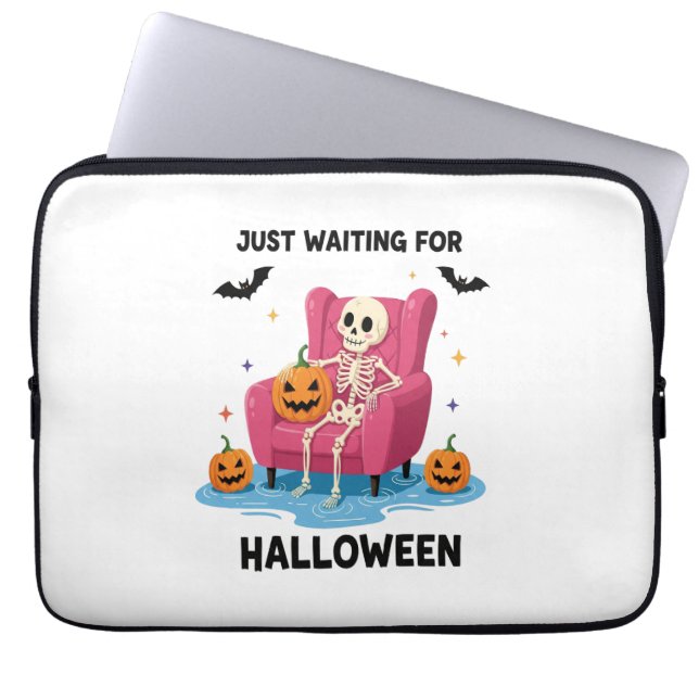 Funda Para Portátil Esperando el esqueleto de Halloween (Frente)