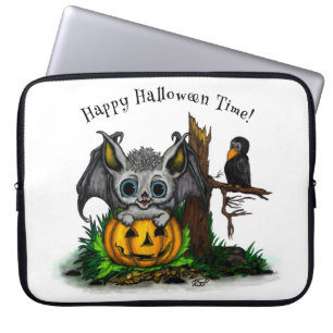 Funda Para Portátil Esperando Halloween , Cute Bat y Raven
