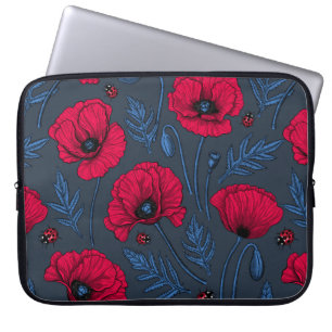 Funda Para Portátil Espías rojas y ladybugs en azul oscuro