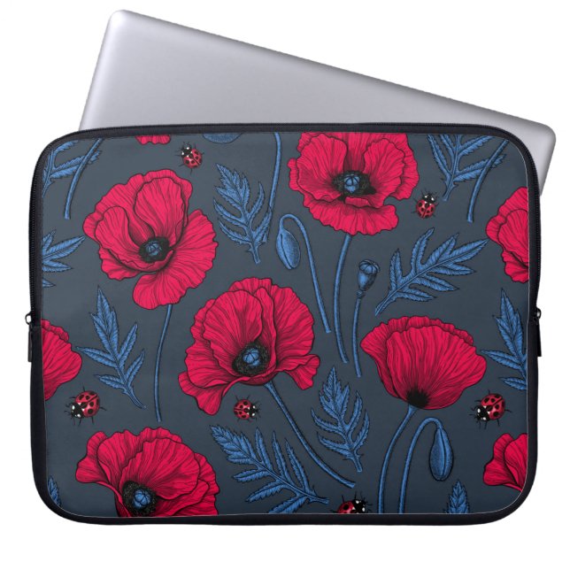 Funda Para Portátil Espías rojas y ladybugs en azul oscuro (Frente)