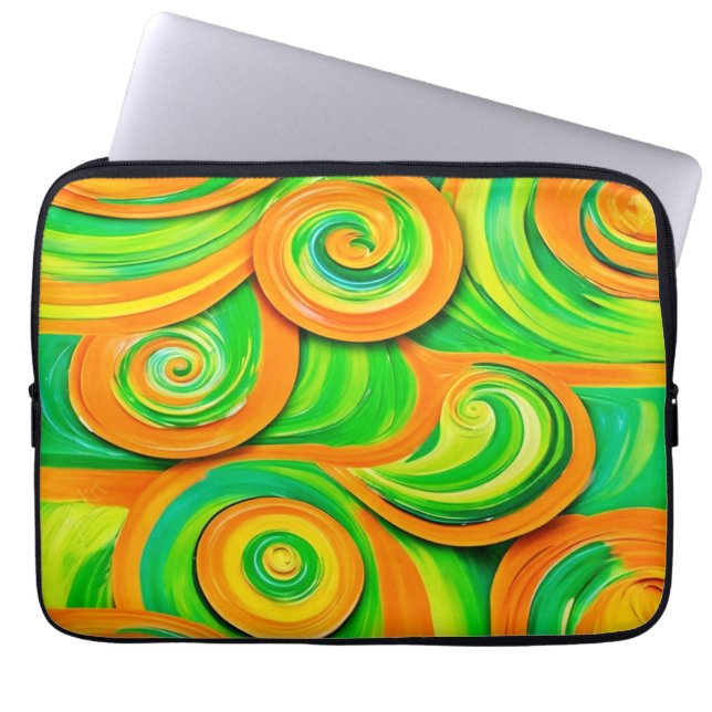 Funda Para Portátil Espiral Verde y Naranja (Frente)