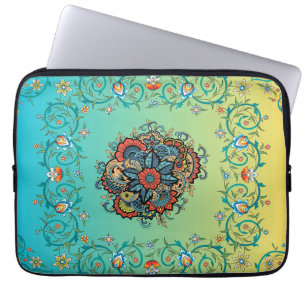 Funda Para Portátil Esplendor Infinito - Diseño Floral Mehndi Verde
