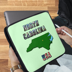 Funda Para Portátil Esquema del mapa de Carolina del Norte, foto y tex