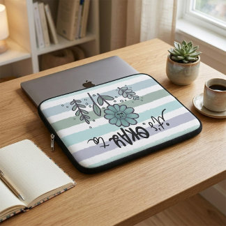 Funda Para Portátil Está Bien Decir No | Floral Pastel Rayado