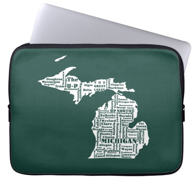 Funda Para Portátil Estado Verde de las ciudades de Michigan (Frente)