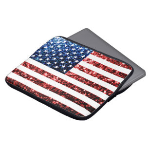 Funda Para Portátil Estados Unidos bandera azul rojo brillante purpuri